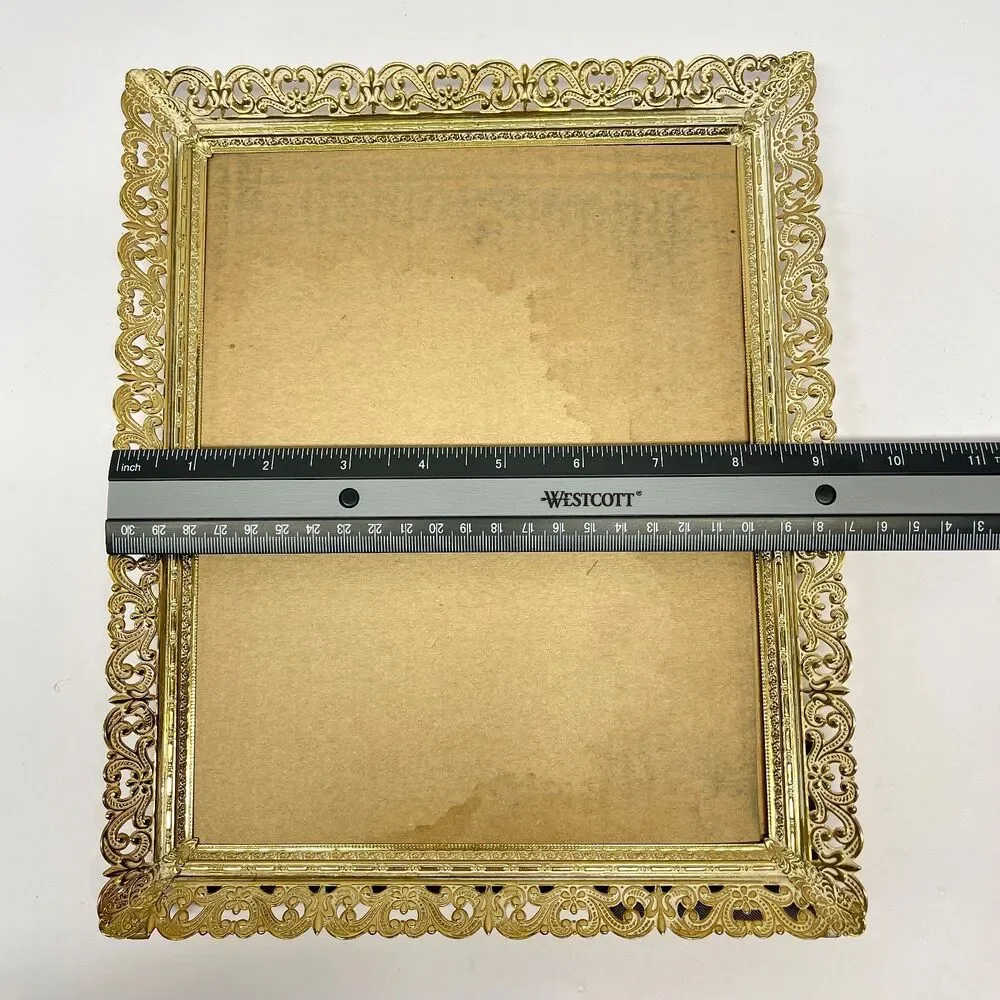 Vintage MCM Ornate Gold Filigree 8x10 Picture Frame Tabletop or Wall Mount